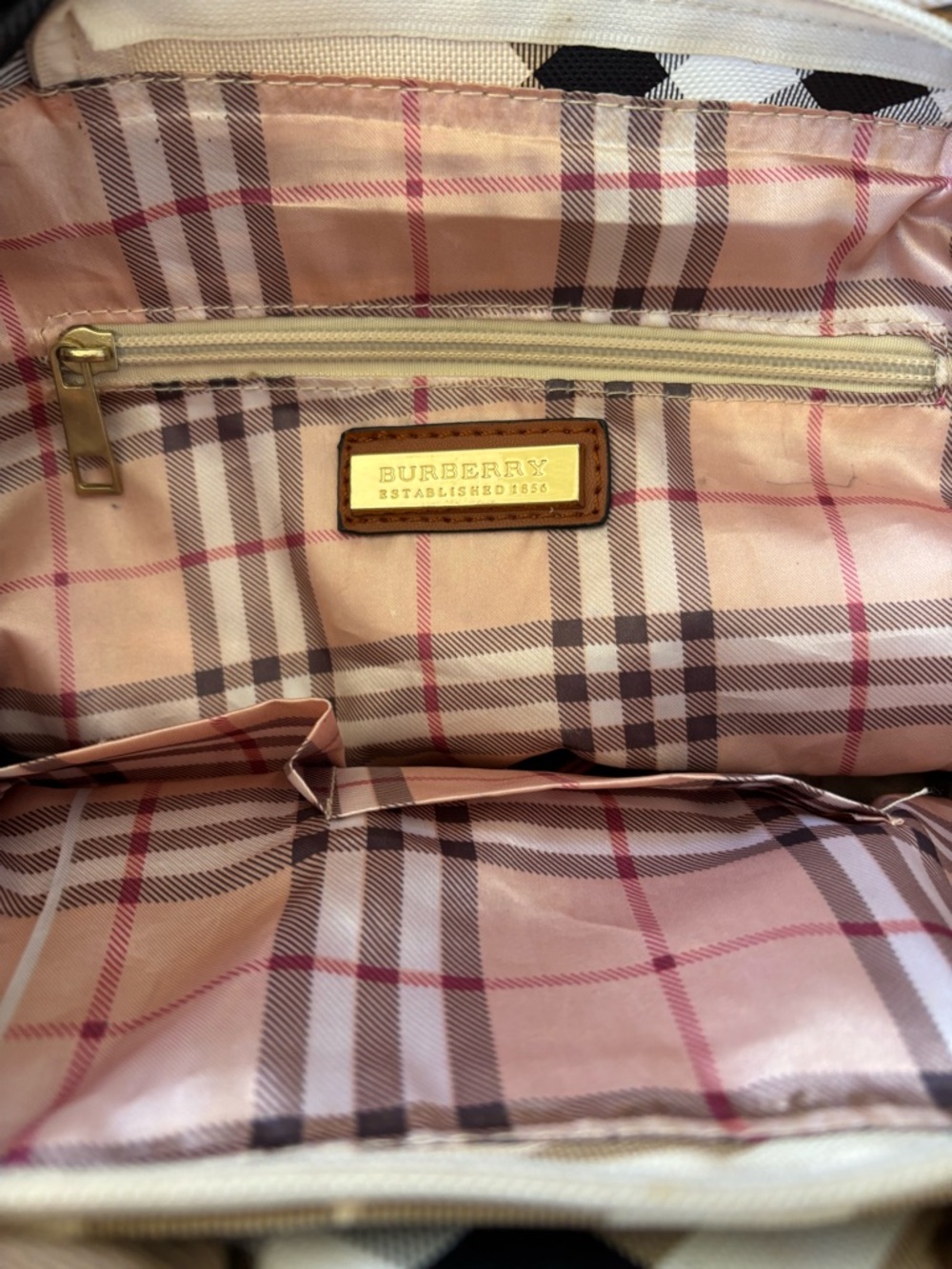 Burberry Logo Brown, Beige & Cream Check Tote with Scarf Accent - Picture 4 of 5